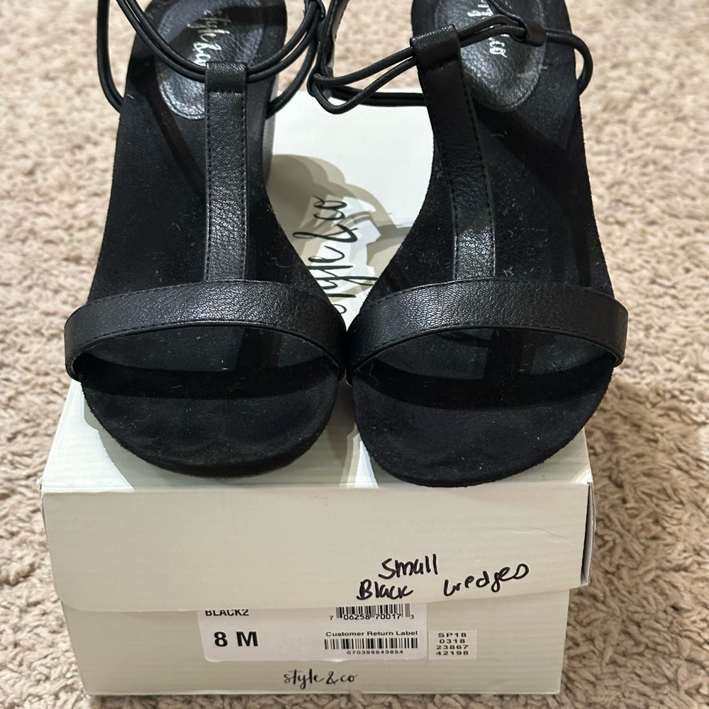 Style & Co. Black T-Strap Ankle Tie Heels size 8 only worn once in house perfect